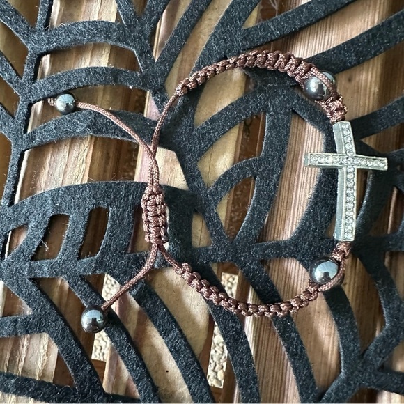 Cross Bracelet Crystals Brown String Adjustable Religious Jesus Christian - Picture 5 of 9